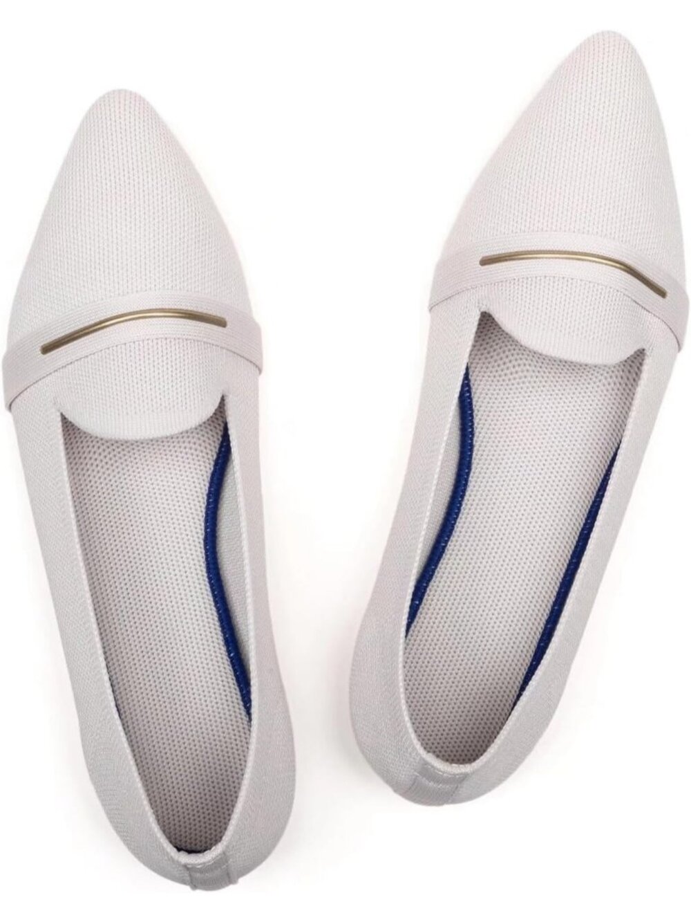 Frank Mully Women's Beige Rubber Knit Pointy Toe Slip On Loafers Classic Flats